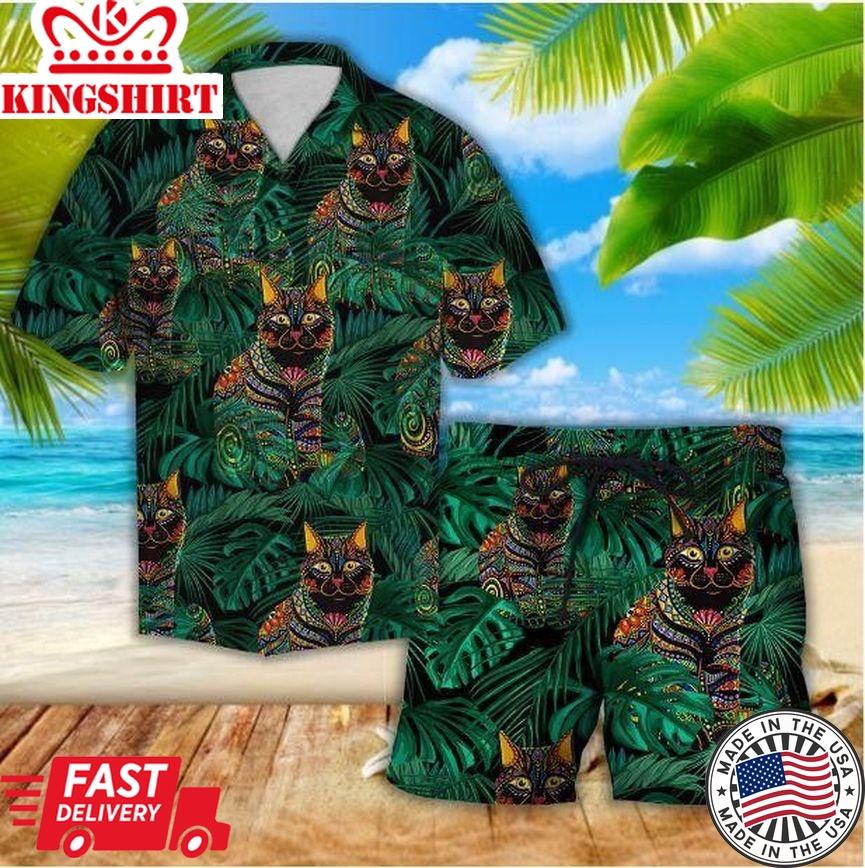 Awesome Cat Trendy Hawaiian Shirt Set Unisex