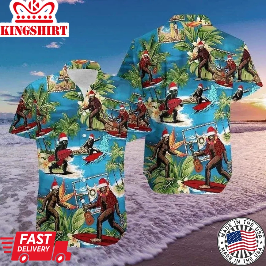 Awesome Christmas Santa Bigfoot Trendy Hawaiian Shirt