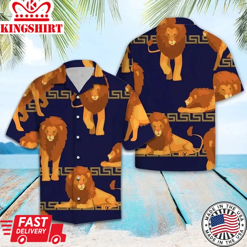 Awesome Lion King Relax Time On Navy Pattern Trendy Hawaiian Shirt