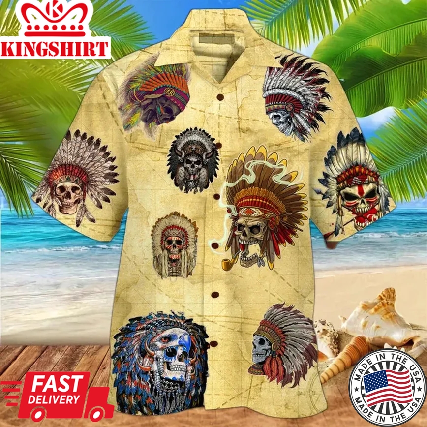 Awesome Mexican Skull Native Yellow Background Trendy Hawaiian Shirt