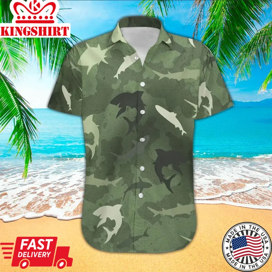 Awesome Shark Camo Pattern Trendy Hawaiian Shirt, Perfect Aloha Shirt For Shark Lover