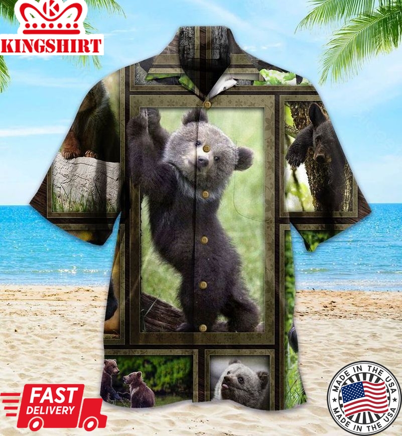 Baby Bear 3D Pictures Green Brown Trendy Hawaiian Shirt 3D Summer Gifts