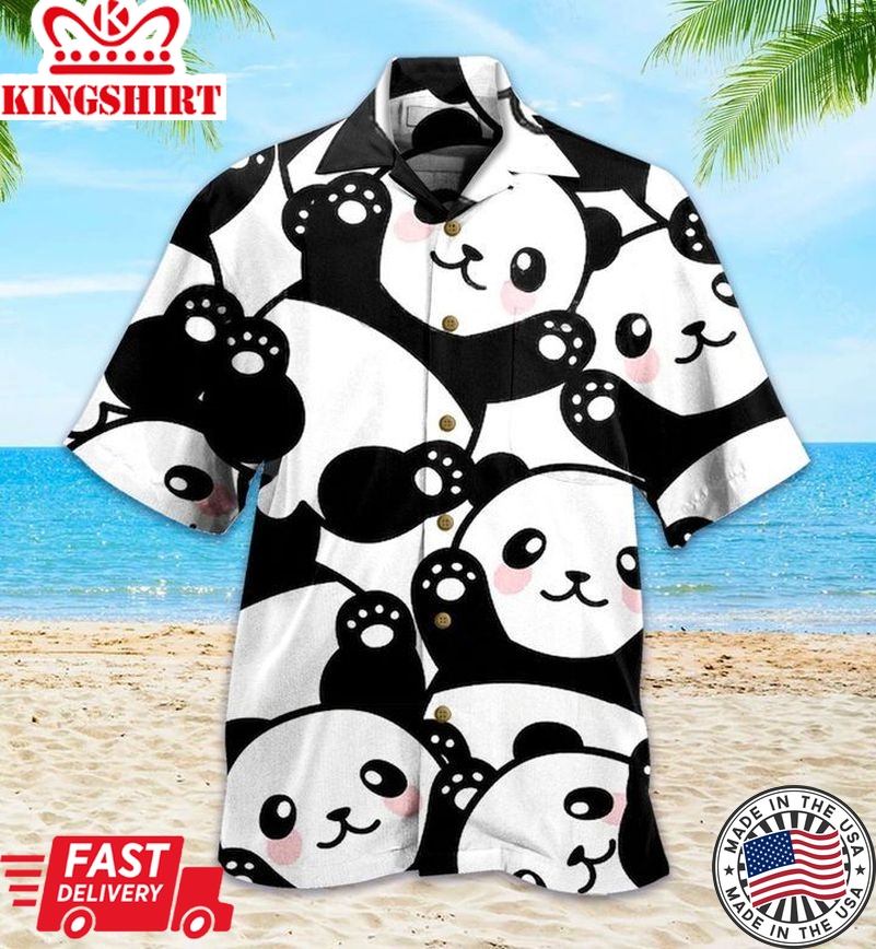 Baby Panda Nice Black Trendy Hawaiian Shirt 3D, Panda Green Tropical Leaves Trendy Hawaiian Shirt, Panda Lover Trendy Hawaiian Shirt For