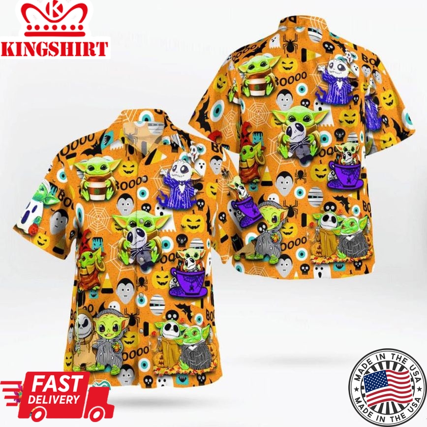 Baby Yoda Boo Halloween Summer Holiday Family Aloha Hawaiian Beach Shirt