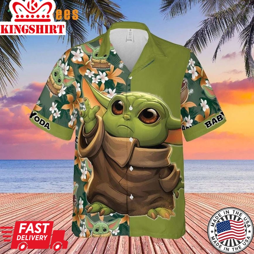 Baby Yoda Floral Pattern Star Wars Trendy Hawaiian Shirt, Gifts For Star Wars Fans Perfect Gifts For Your Loved Ones