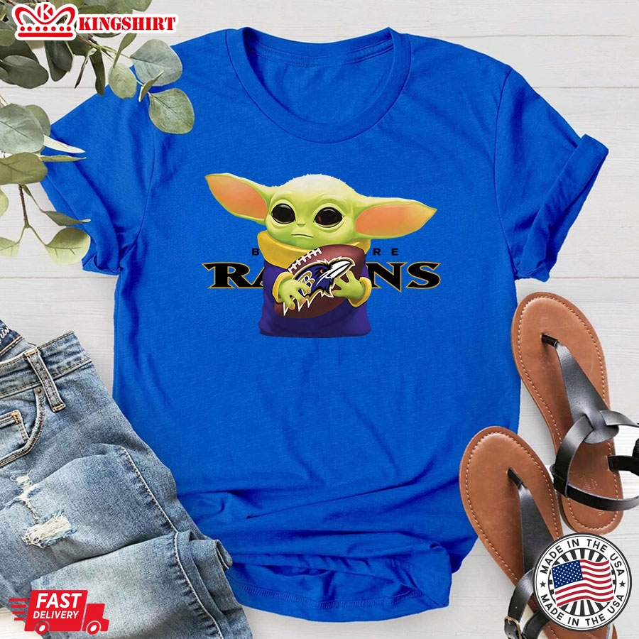 Baby Yoda Holding Baltimore Ravens T-Shirt