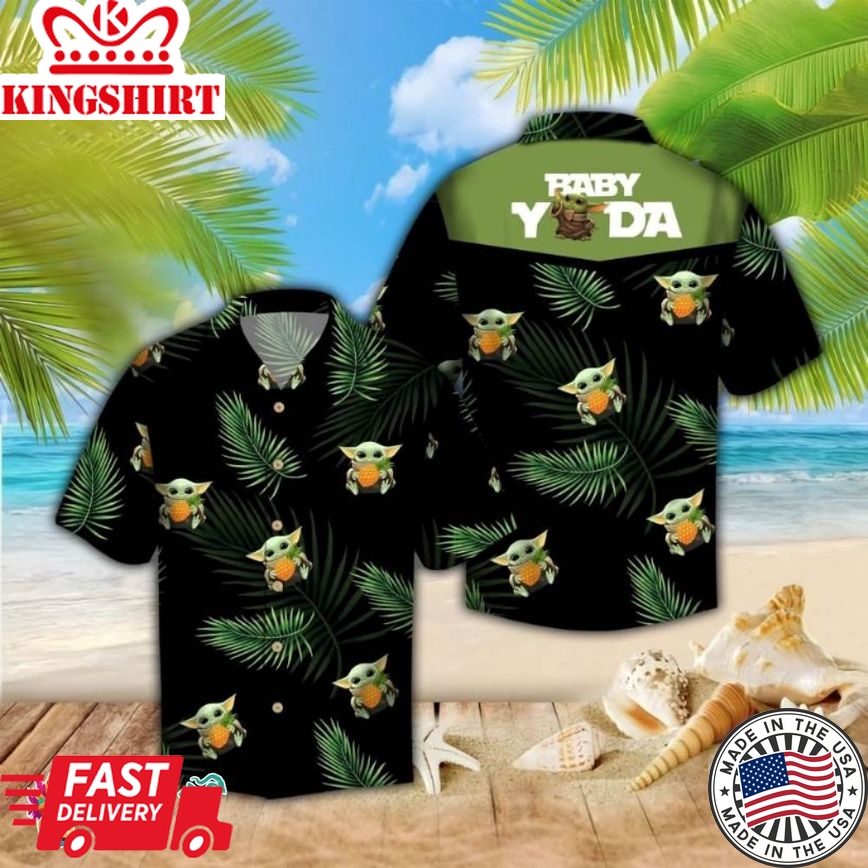 Baby Yoda Hug Pineapple Hawaiian Shirt