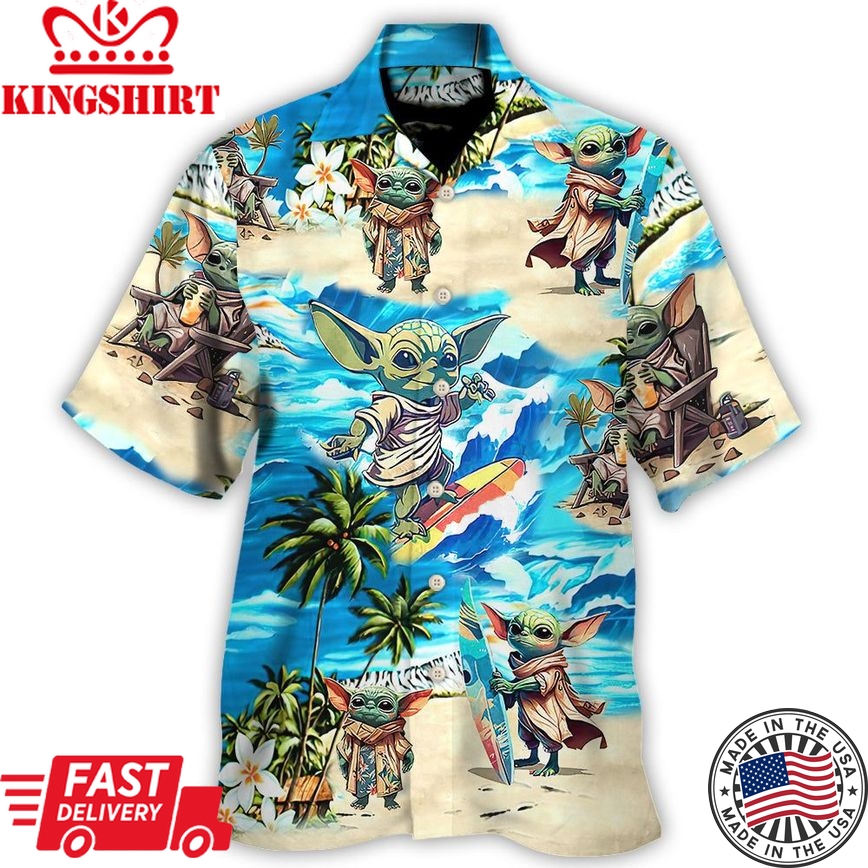 Baby Yoda Star Wars Surfing - Hawaiian Shirt For Men, Women, Kids