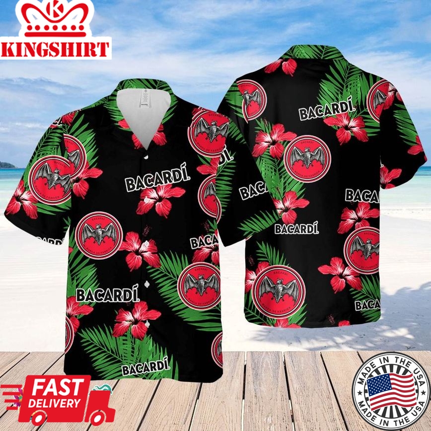 Bacardi Hawaiian Hibiscus Flower Pattern,Tropical Beach Shirt, Hawaiian Flower Shirt, Hawaiian Beer Shirt