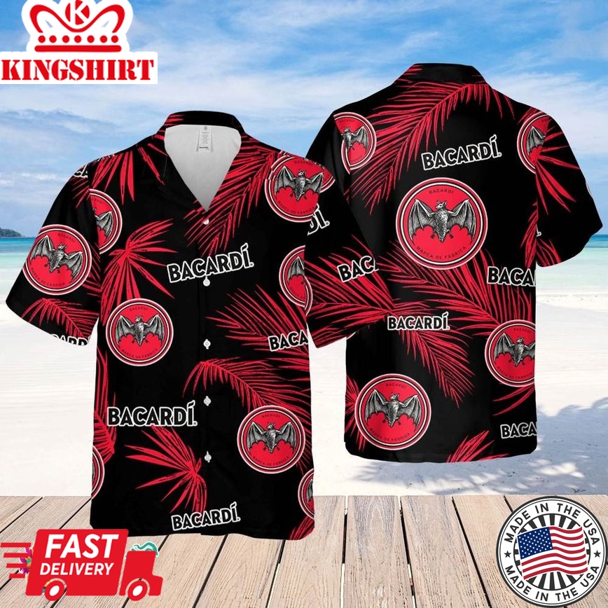 Bacardi Hawaiian Palm Leaves Pattern Shirt, Beer Summer Party Hawaiian Shirt, Schlitz Beer Shirt