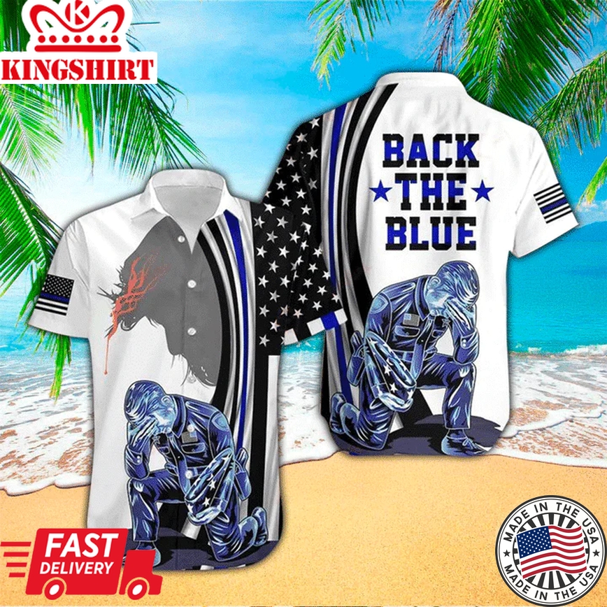 Back The Blue Police Flag American Jesus Christ All Over Printed Trendy Hawaiian Shirt