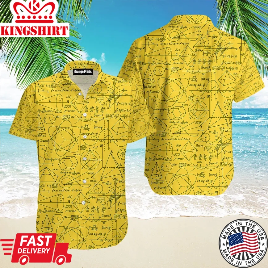 Back To School Math Education Pattern Yellow Trendy Hawaiian Shirt