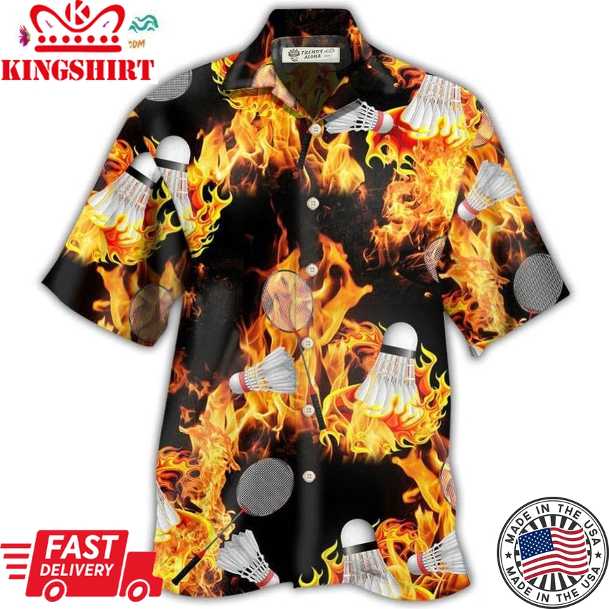 Badminton Fire Black And Yellow Hawaiian Shirt