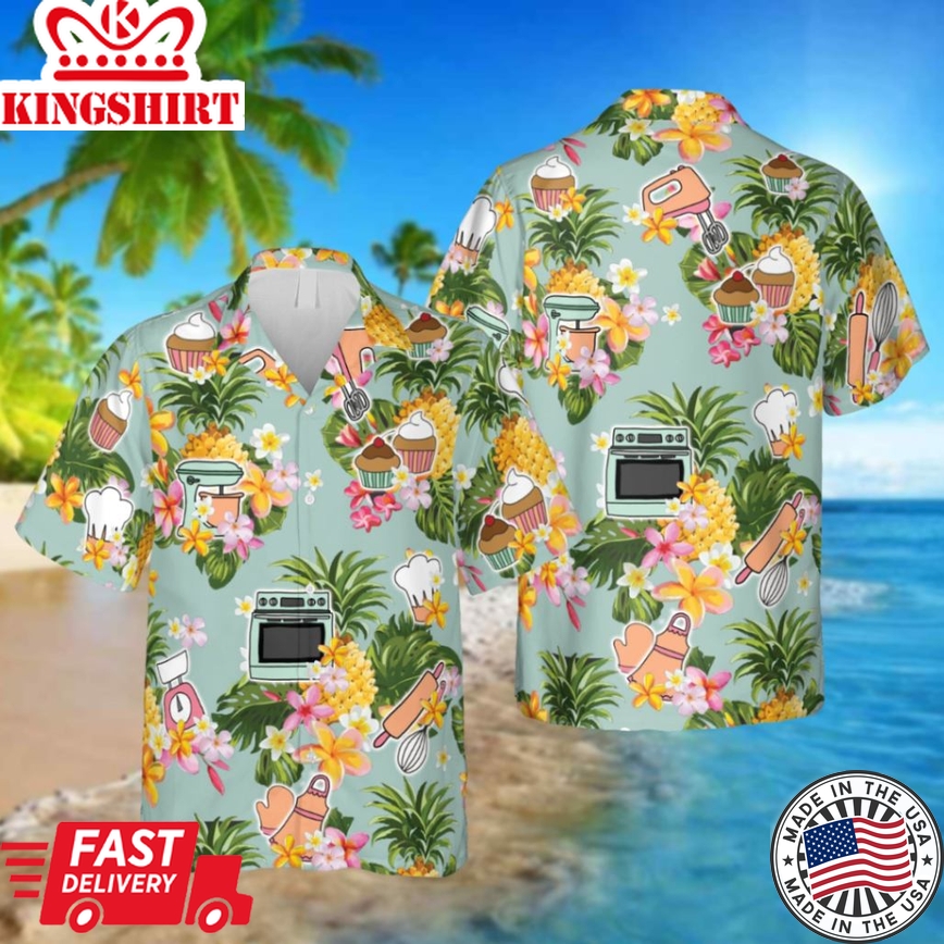 Baker Pineapple And Hibicus Hawaii Shirt, Summer Outfit For Men