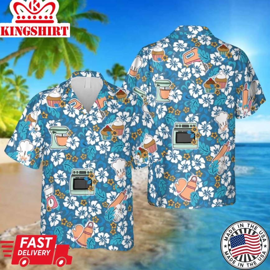 Bakery Blue Trendy Hawaiian Shirt, Cakes Clothing