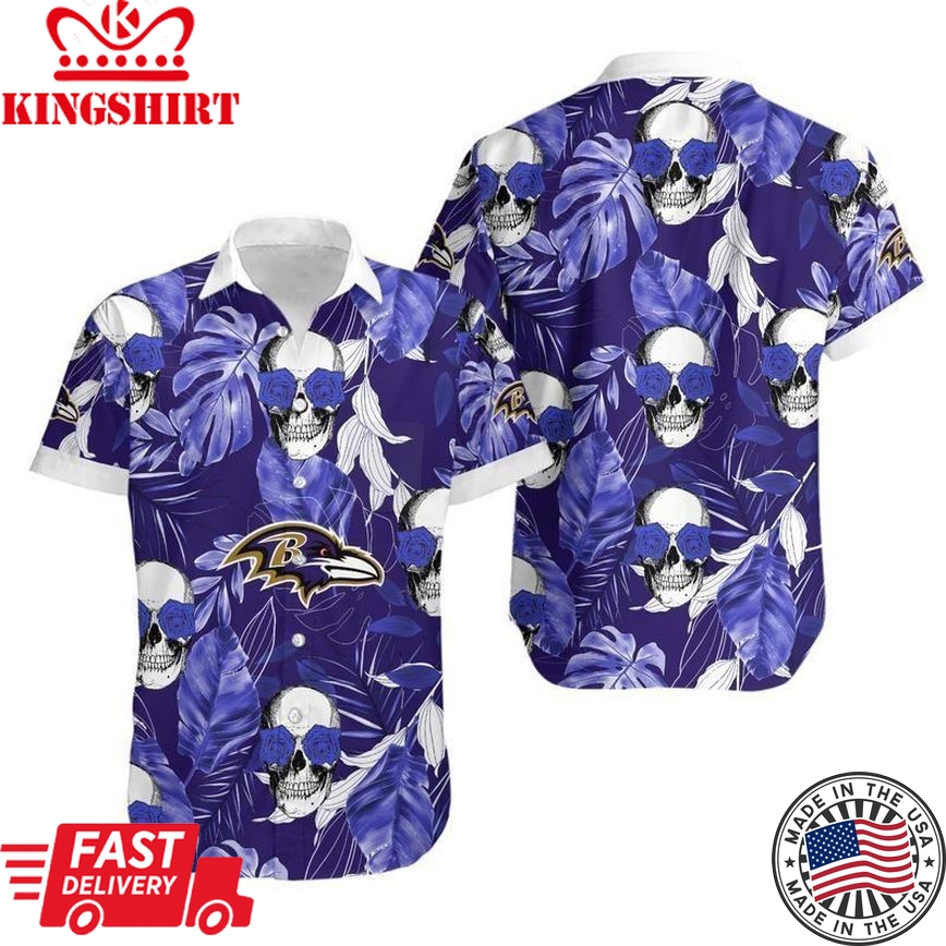 Baltimore Ravens Coconut Leaves And Skulls Hawaii Shirt And Shorts