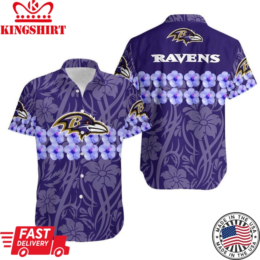 Baltimore Ravens Flower And Logo Hawaii Shirt And Shorts Summer Collection Trending Hawaiian Shirts