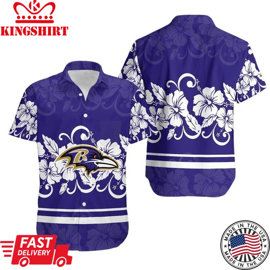 Baltimore Ravens Hibiscus Flowers Hawaii Shirt And Shorts Summer Collection Trending Hawaiian Shirts