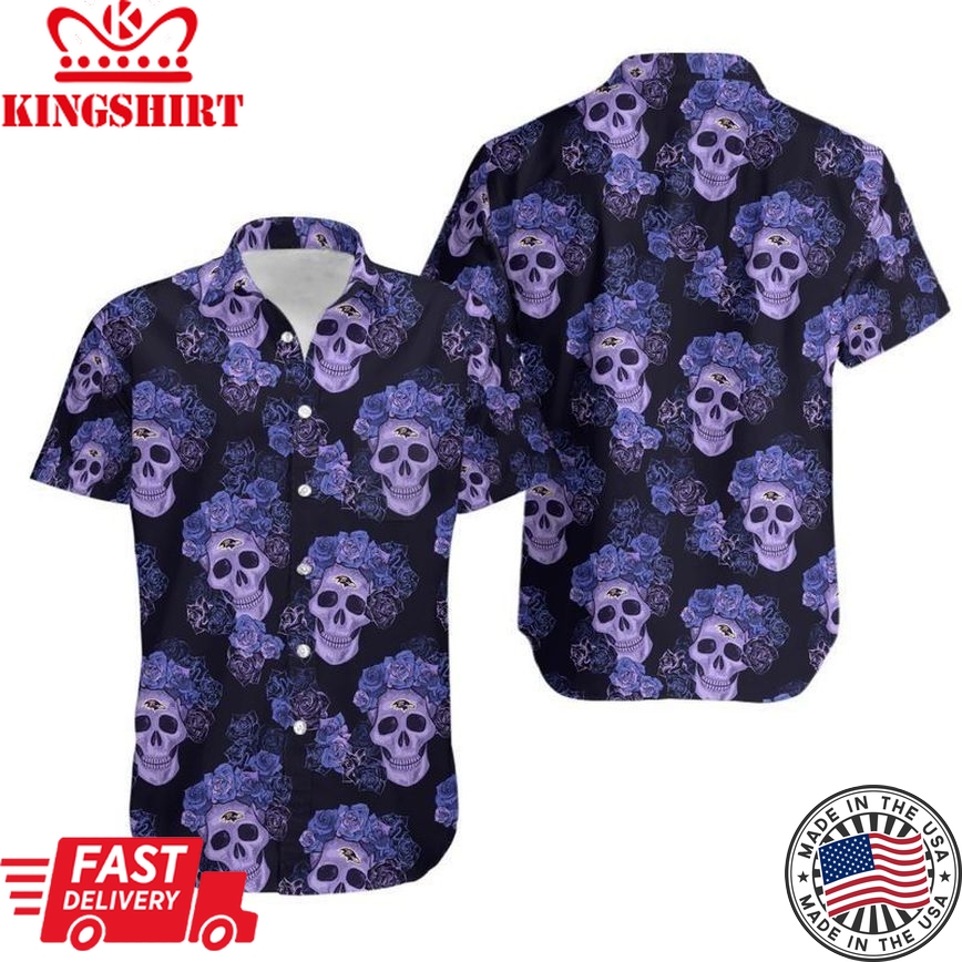 Baltimore Ravens Mystery Skull And Flower Hawaii Shirt And Shorts