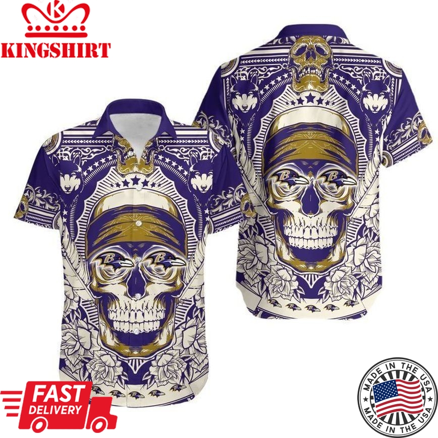 Baltimore Ravens Skull NFL Gift For Fan Hawaii Shirt And Shorts Summer Collection Trending Hawaiian Shirts