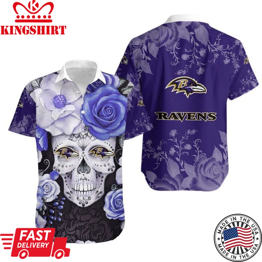 Baltimore Ravens Skull NFL Gift For Fan Hawaiian Graphic Print Short