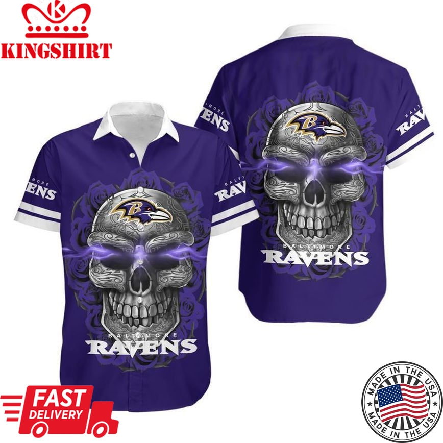 Baltimore Ravens Sugar Skull NFL Gift For Fan Hawaiian Shirt Graphic Print