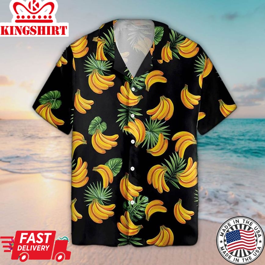 Banana Hawaiian Shirt Banana Palm Leaf Pattern Hawaiian Aloha Beach Shirt