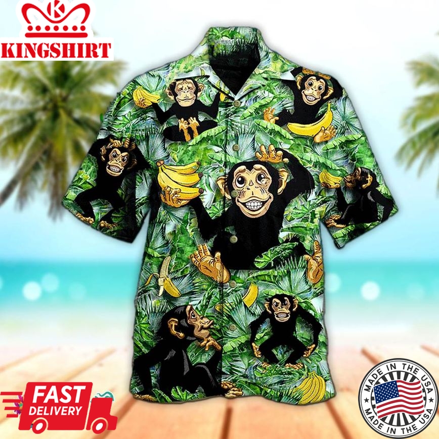 Banana Hawaiian Shirt Monkey And Banana Pattern Hawaiian Aloha Beach Shirt