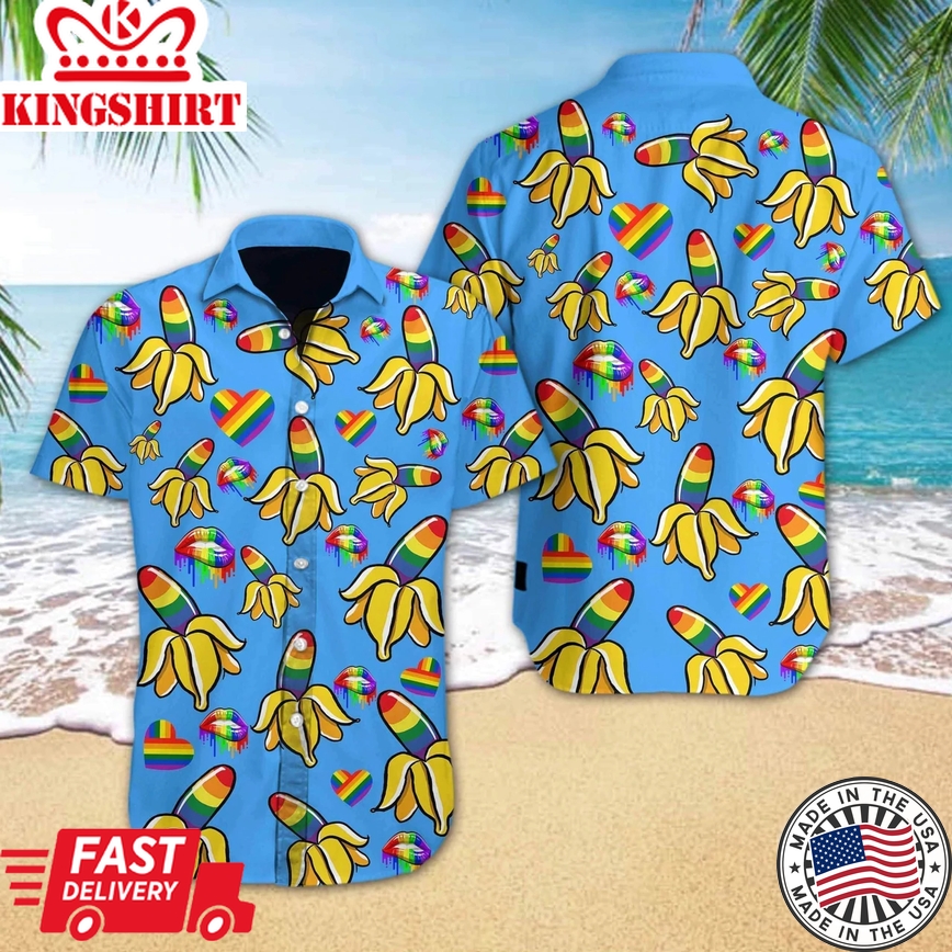 Banana Hawaiian Shirts, Lgbt Banana Hawaiian Shirt, Rainbow Banana Hawaiian Shirt