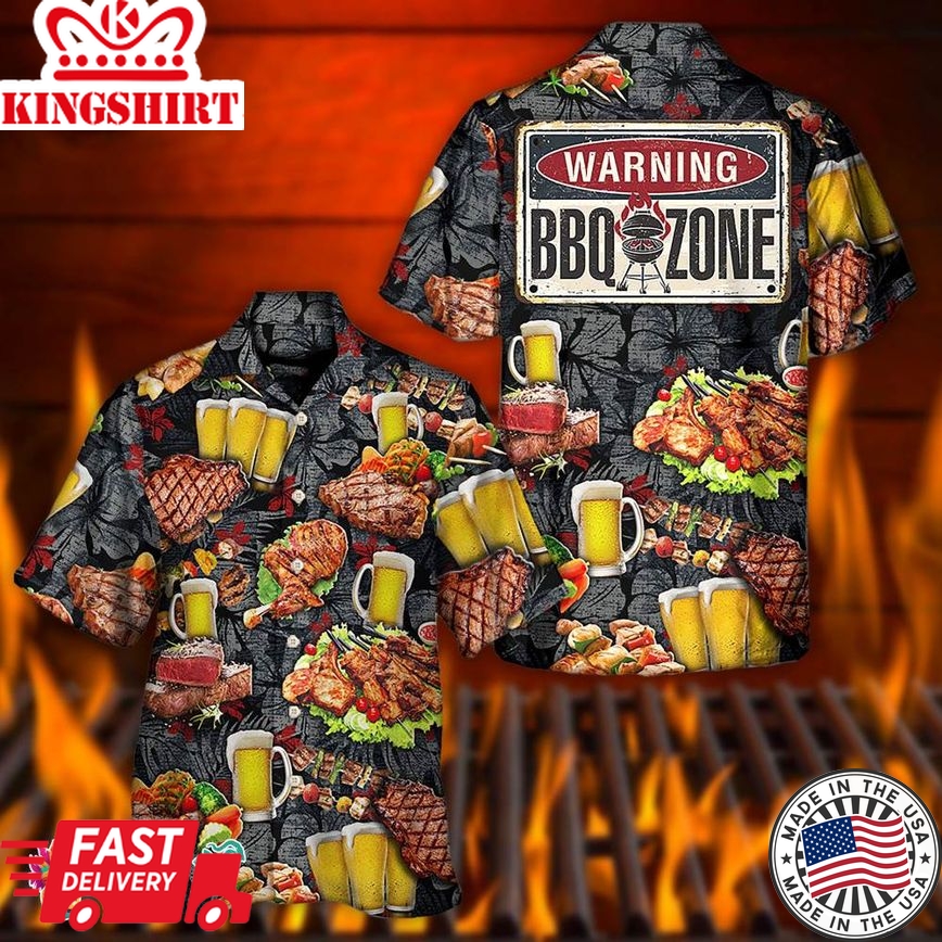 Barbecue Food Meat Bbq Warning Bbq Zone - Hawaiian Shirt