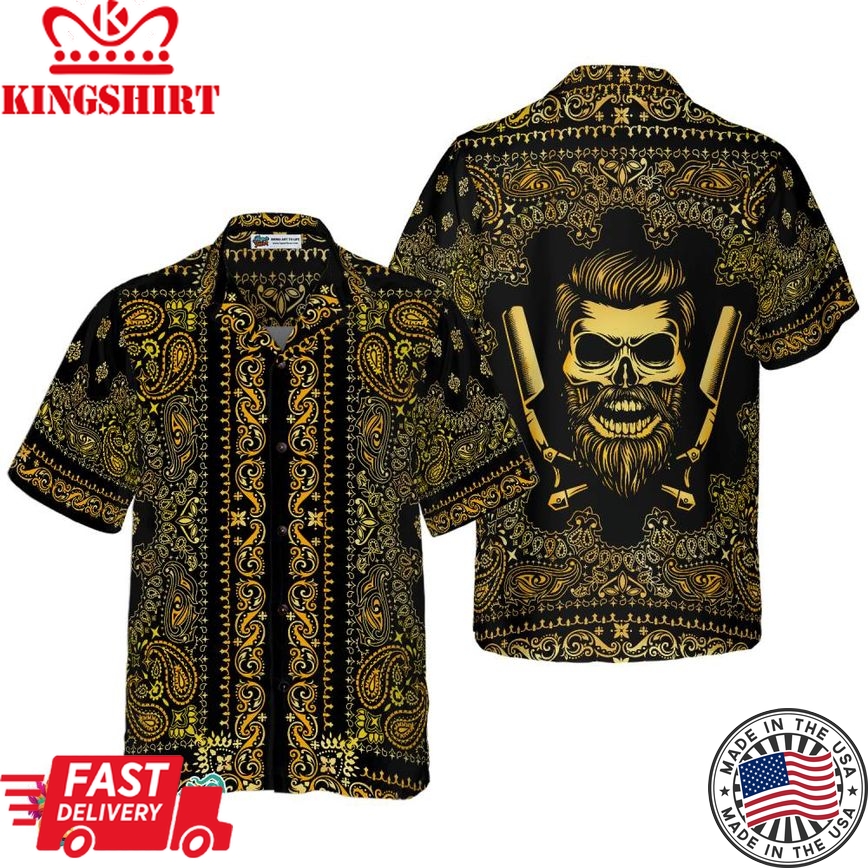 Barber Bandana Style Gold Hawaiian Shirt