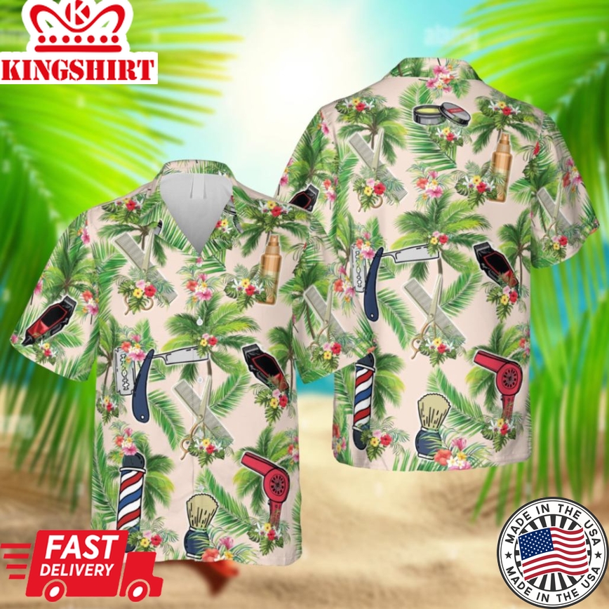 Barber Palm Tree Trendy Hawaiian Shirt, Barber Shop Reyn Spooner