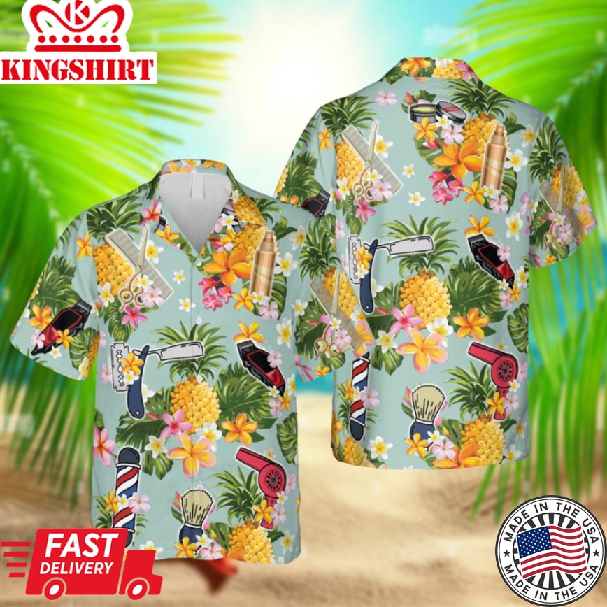 Barber Pineapple Trendy Hawaiian Shirt, Hair Stylist 3D Shirt