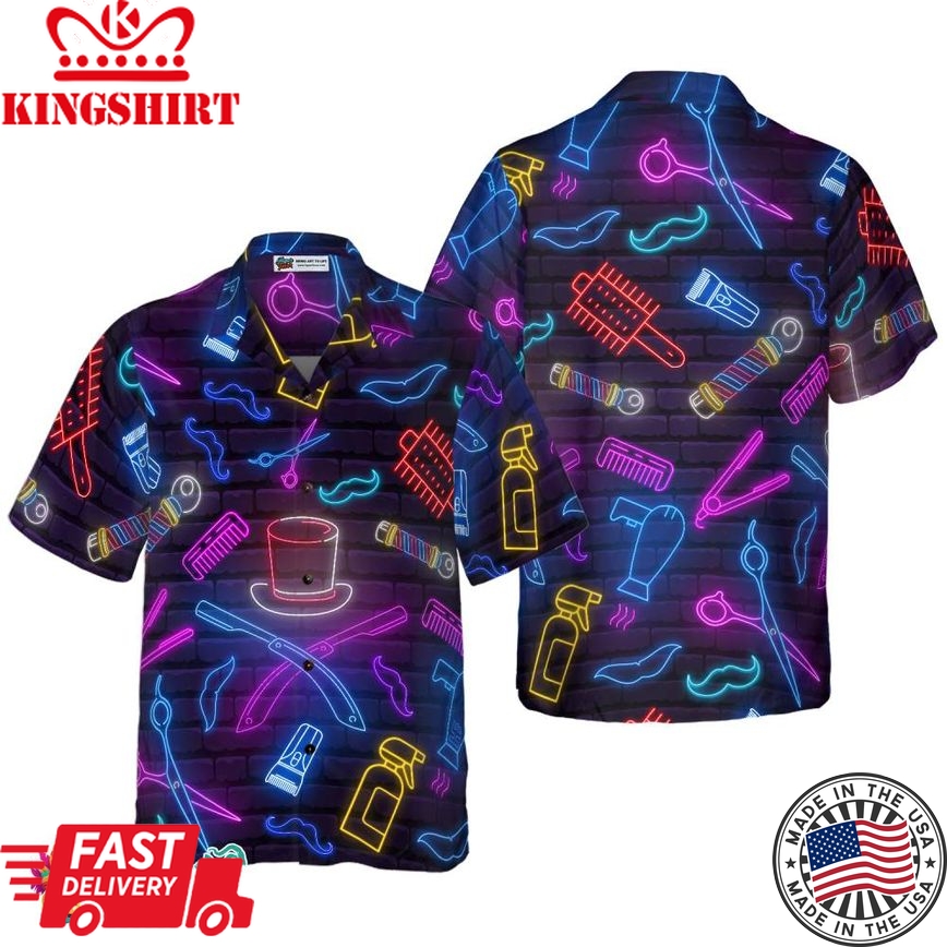 Barber Shop Neon Hawaiian Shirt