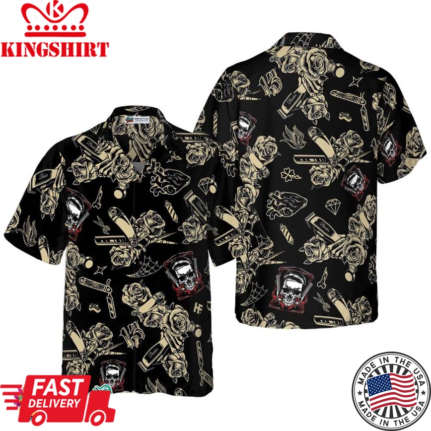 Barber Shop Skull Hawaiian Shirt