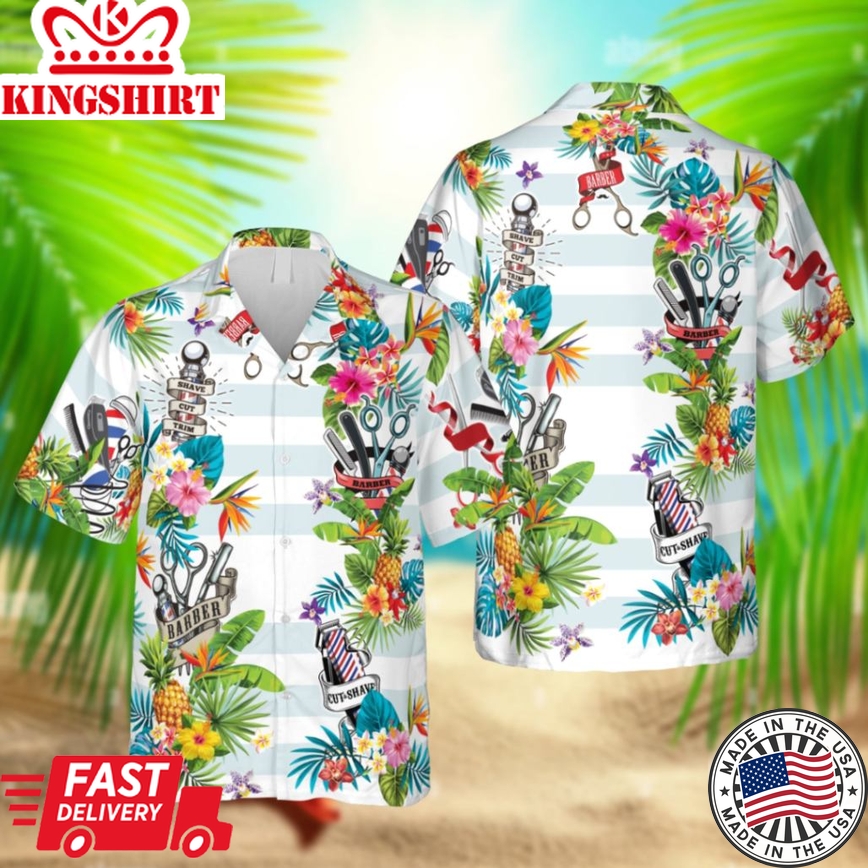 Barber Stuff Hawaii White Shirt, Hair Shop Beach Shirt