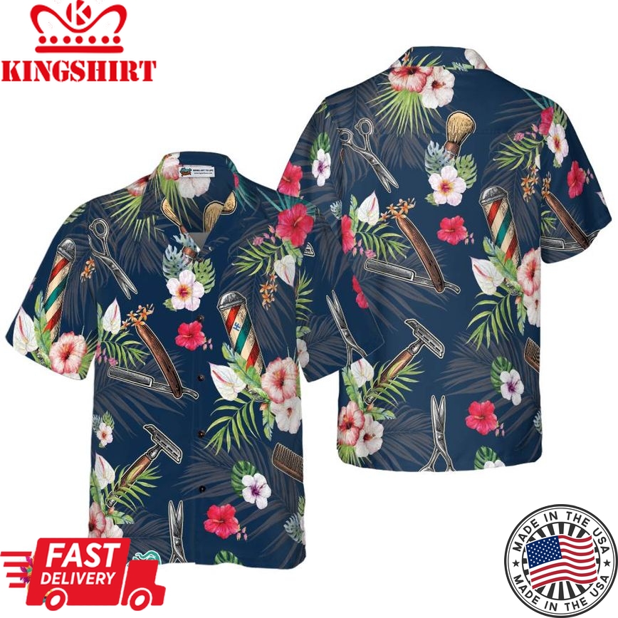 Barber Tools Tropical Pattern Hawaiian Shirt