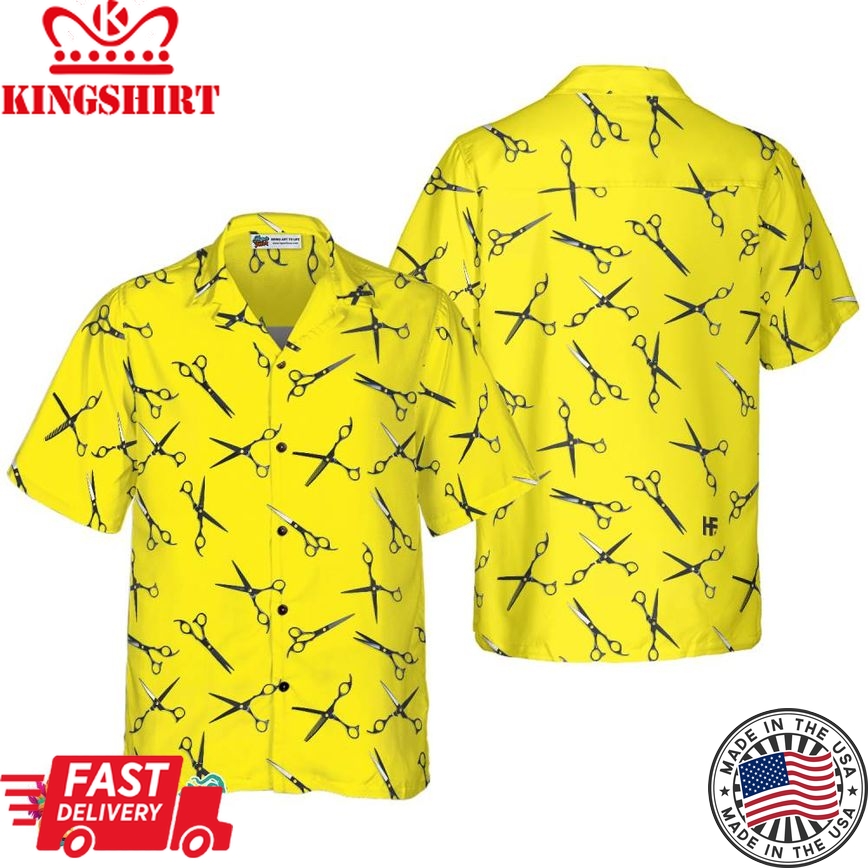 Barber Yellow Scissors For Professional Barber Hawaiian Shirt