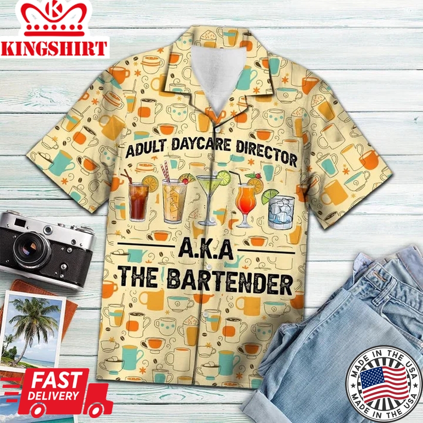 Bartender With Cool Drink Fruits Trendy Hawaiian Shirt