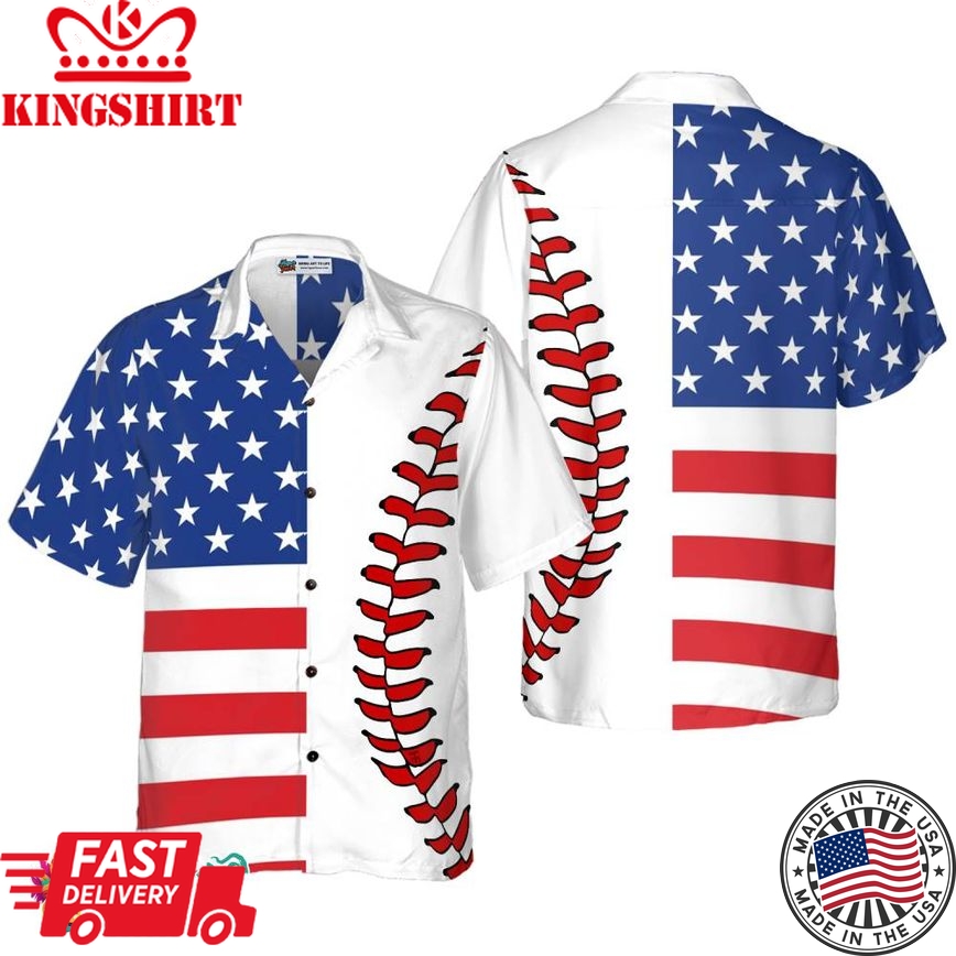 Baseball American Flag Hawaiian Shirt