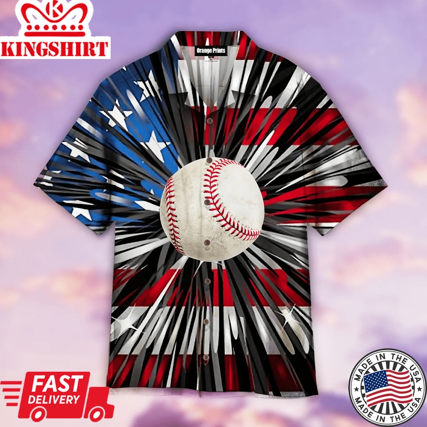 Baseball American Flag Trendy Hawaiian Shirt For