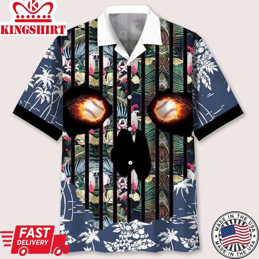 Baseball Flower Skull Trendy Hawaiian Shirt