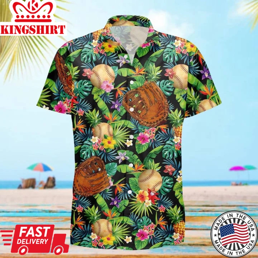 Baseball Flower Trendy Hawaiian Shirt, Game Day Trendy Hawaiian Shirt, Gift For Baseball Lovers, Beach Party