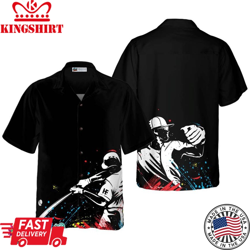 Baseball Players' Silhouettes On Paintball Pattern Hawaiian Shirt