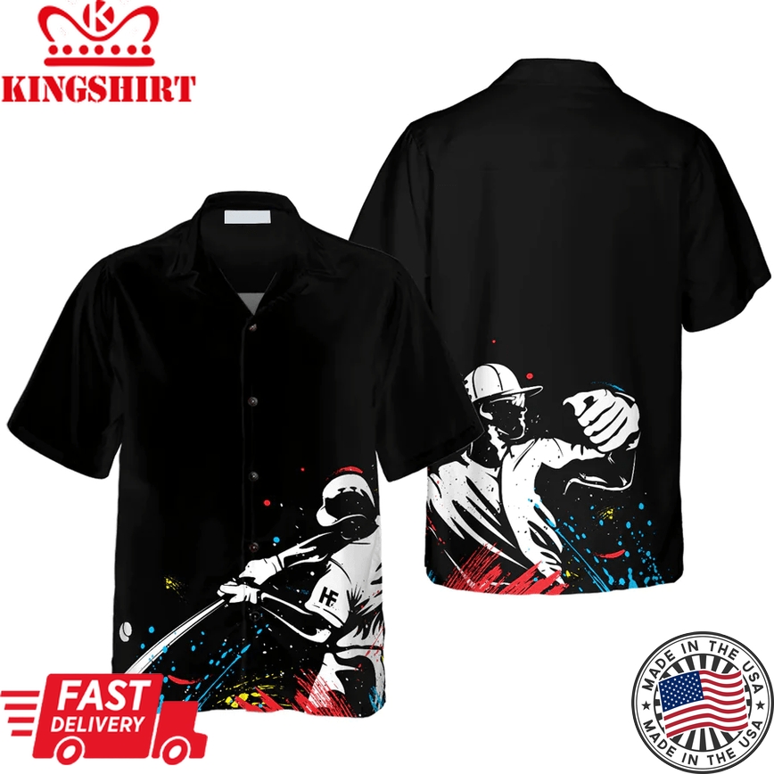 Baseball Players' Silhouettes On Paintball Pattern Trendy Hawaiian Shirt