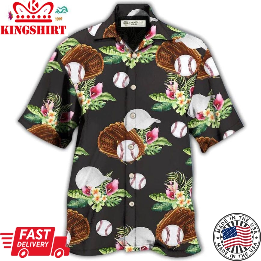 Baseball Tropical Floral Hawaiian Shirt