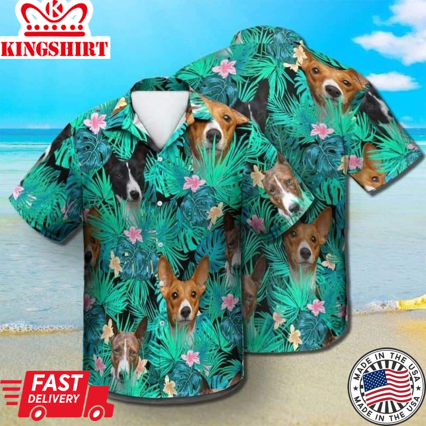 Basenji Trendy Hawaiian Shirt, Dog Summer Leaves Trendy Hawaiian Shirt, Unisex Print Aloha Short Sleeve Casual Shirt Summer Gifts