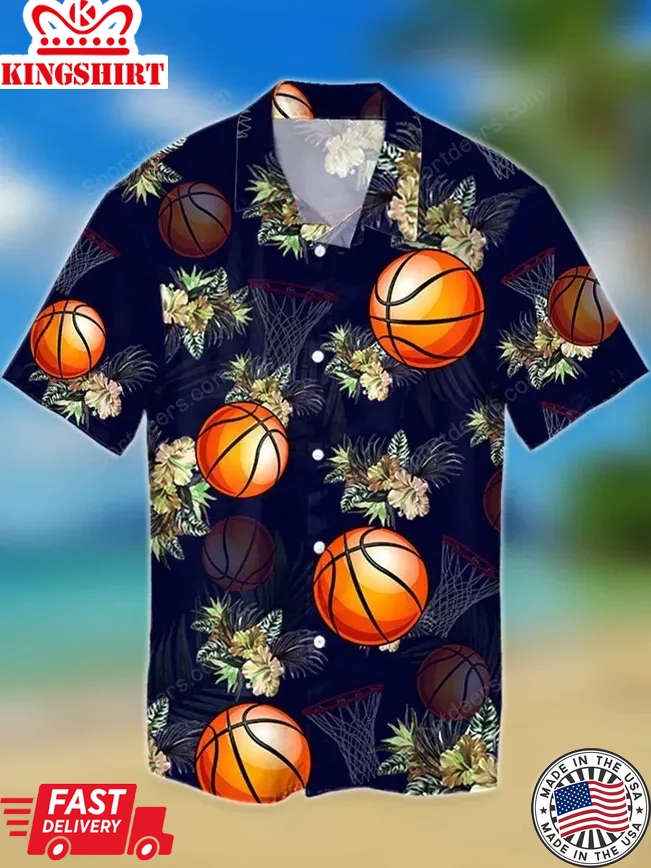 Basketball Basketball Tropical Trendy Hawaiian Shirt, Summer Gift, Trendy Hawaiian Shirts For Men, Aloha Beach Shirt