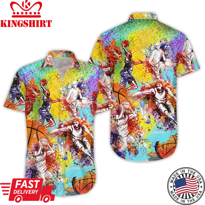 Basketball Hawaii Shirt, Colorful Basketball Player Art Hawaii Shirt