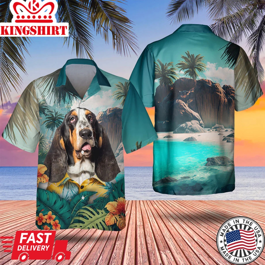 Basset Hound 3D Trendy Hawaiian Shirt, Dog Trendy Hawaiian Shirt, Men's Hawaii Shirt